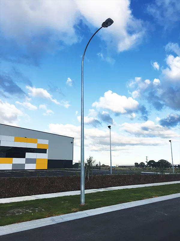 Street light poles in a modern city