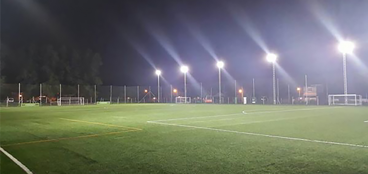 Solar lights at sports stadium